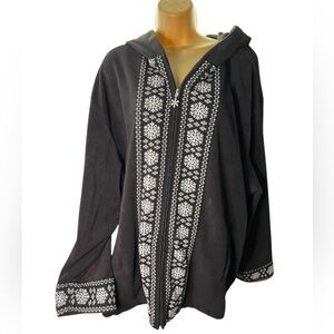 Vintage 90s Y2K Fashion Bug Zip Fleece Hoodie Snowflake Trim Black 30/32W